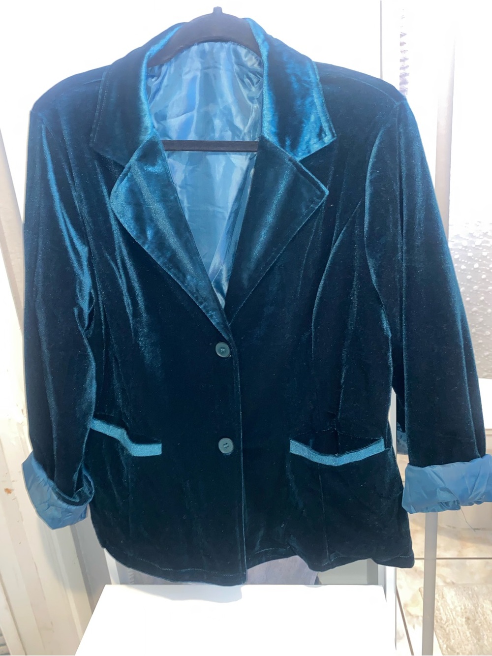 Teal Velvet Notch-Lapel Blazer Jacket